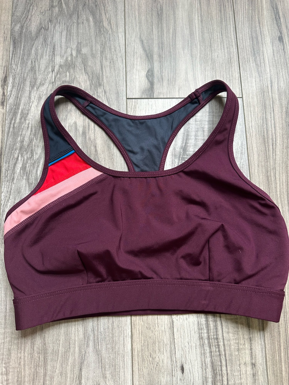 The Upside Women’s Wireless Racerback Athletic Sports Bra Stripes Burgundy US 6